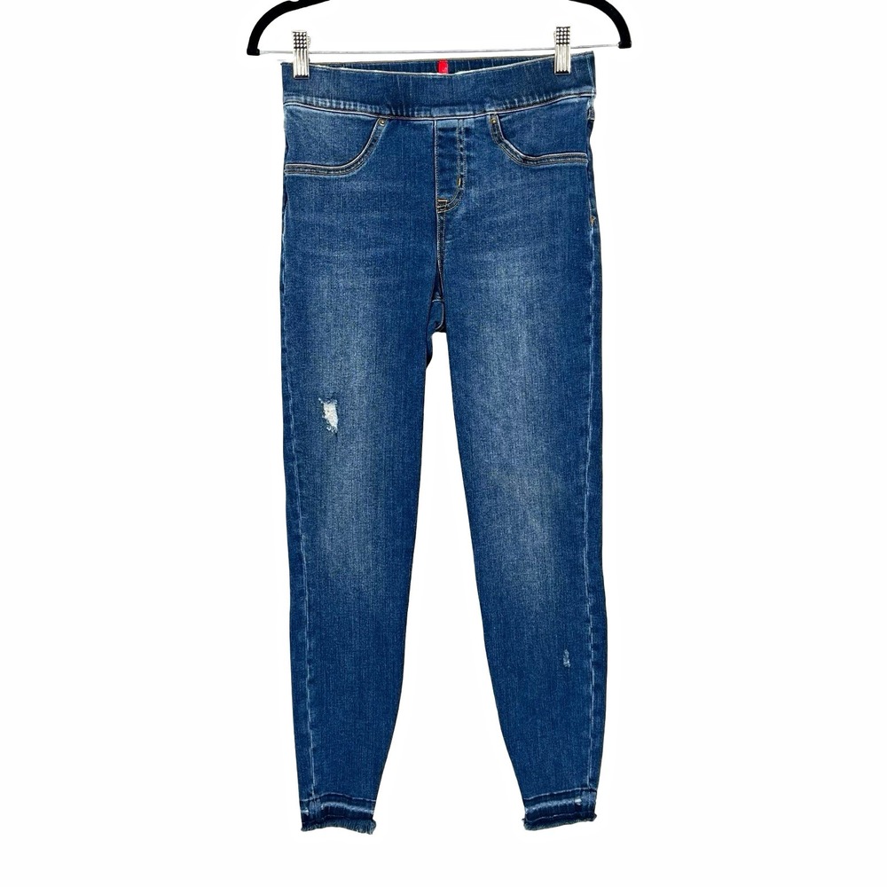 SPANX Women's S Petite Denim Leggings Skinny Jeans Distressed Raw Hem Stretch